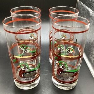 Set Of 4 Vintage Libbey Wood Duck Highball/Tom Collins Barware Glasses Collector